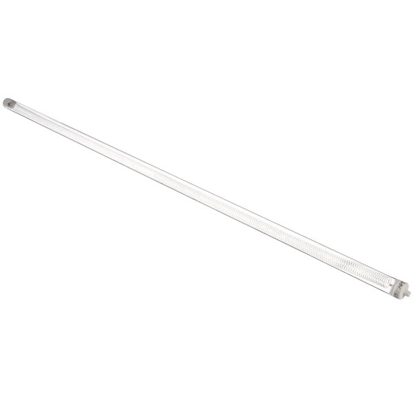 A long white plastic tube with a metal handle.