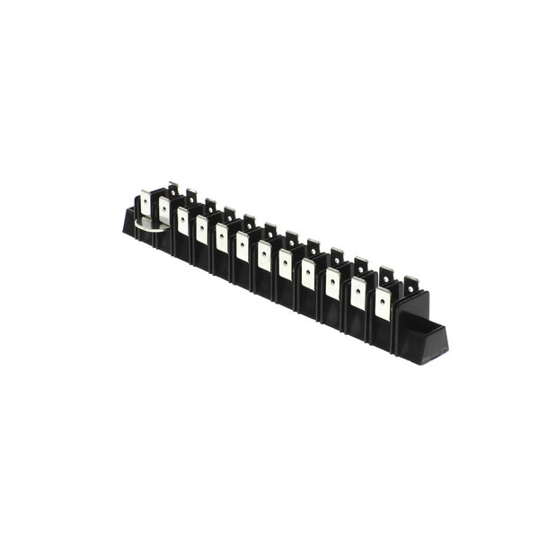 A row of black Imperial 1136 terminal blocks in a black and white electrical panel.