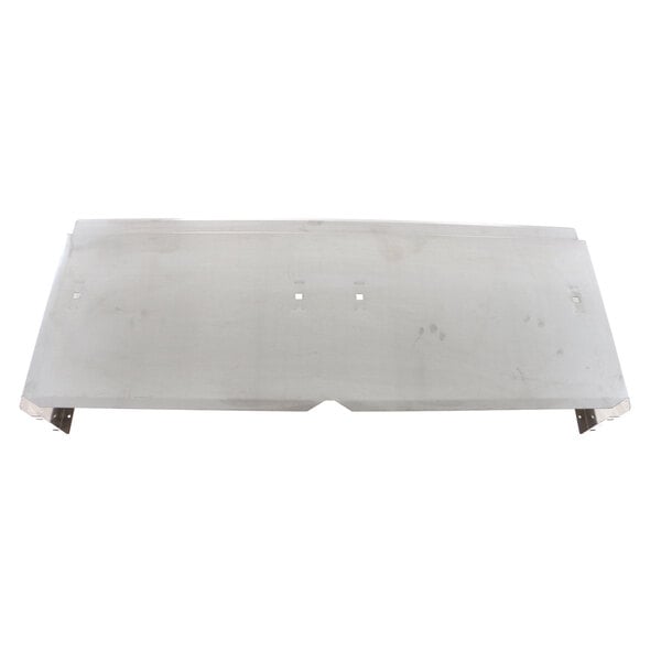 A white rectangular metal plate with holes.