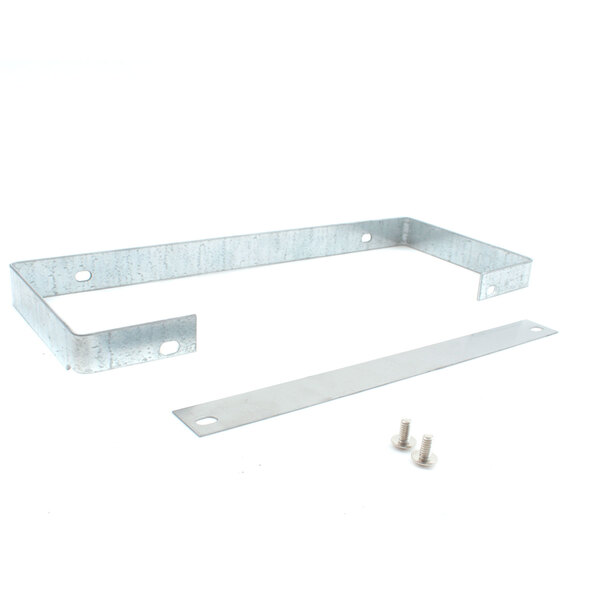 A metal frame with screws and a white rectangular object with a screw.