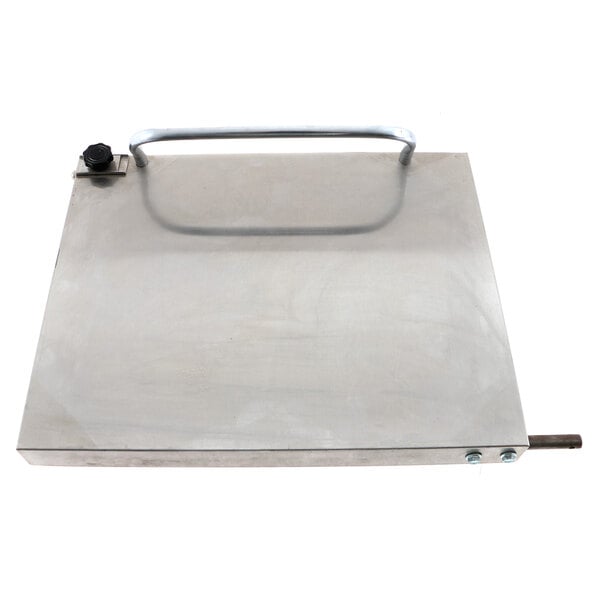 A rectangular metal surface with a handle.