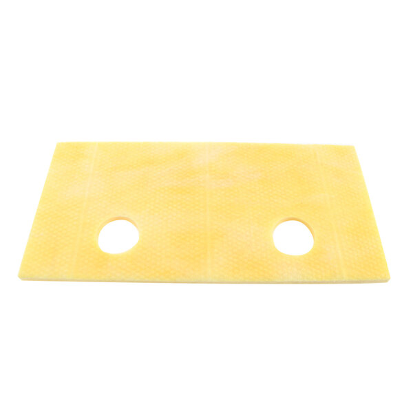 A yellow rectangular insulation pad with two holes.