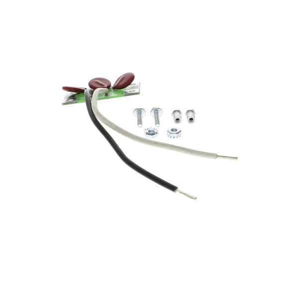 A Groen surge suppressor with a pair of wires and nuts.