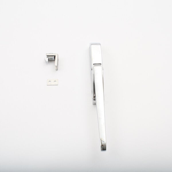 A Kason straight handle and latch in silver metal.