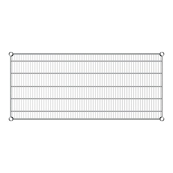 A rectangular chrome wire shelf with a grid of holes.