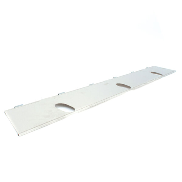A white rectangular Silver King splash guard with two holes.