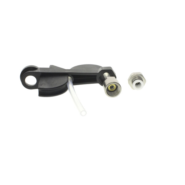 A black and silver Franke steam redirection kit with a black plastic connector and metal clip.