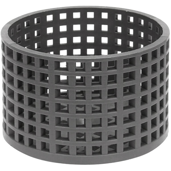A black circular Jet Tech pump screen with holes.