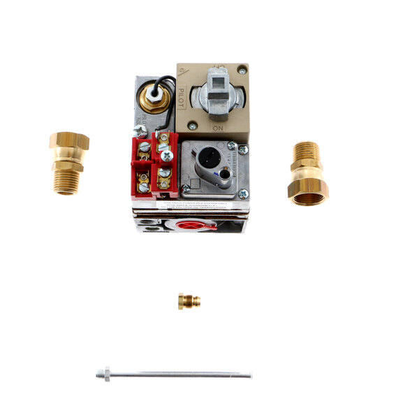 A Southbend LP gas valve with a red and black connector and a black circle.