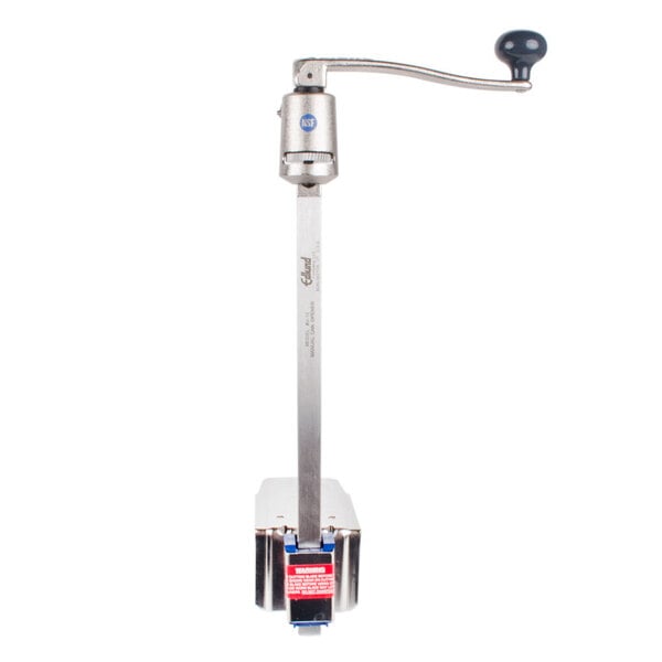 An Edlund heavy duty manual can opener with a metal handle and adjustable bar.