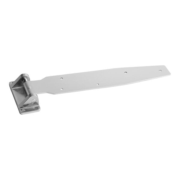 A metal hinge with an elongated flat arm and multiple screw holes, designed for mounting.
