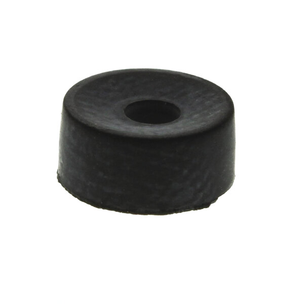 A black rubber washer with a hole in the center.