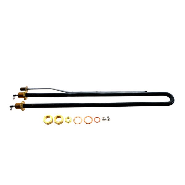 A black rectangular Southbend heating element with brass fittings.