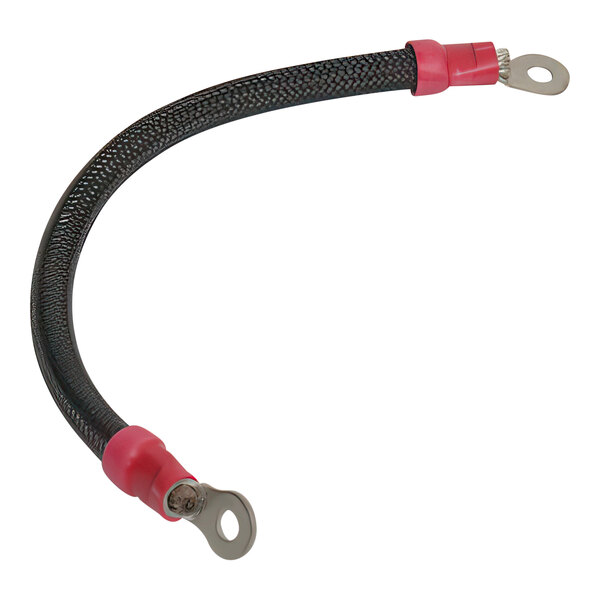 A black and red Southbend jumper wire with metal rings on the ends.