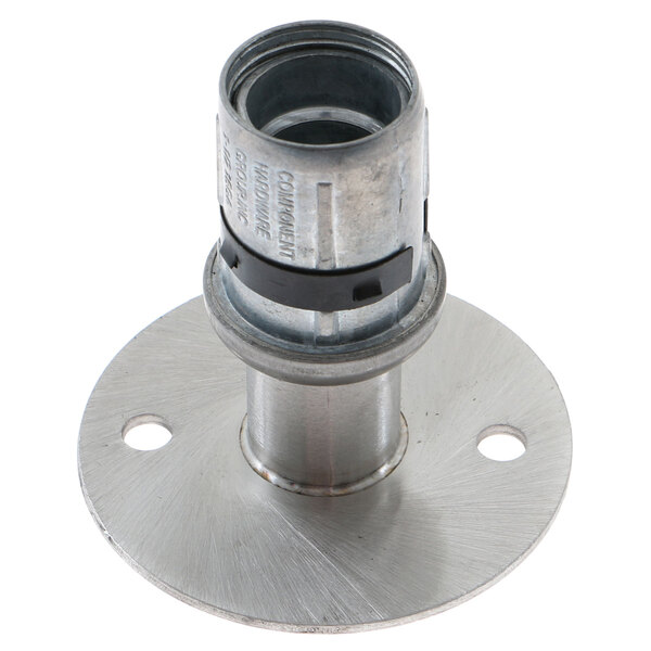 A close-up of a Groen stainless steel flanged foot.