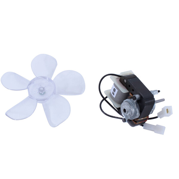 A Franke Evap motor with a white plastic fan blade.