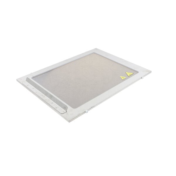 A white rectangular glass door with a transparent screen.