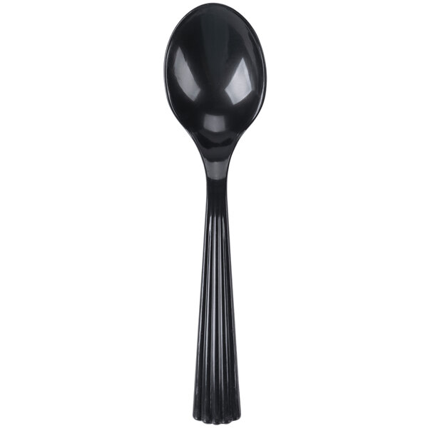 A WNA Comet Classicware EcoSense black plastic spoon with a long black handle.