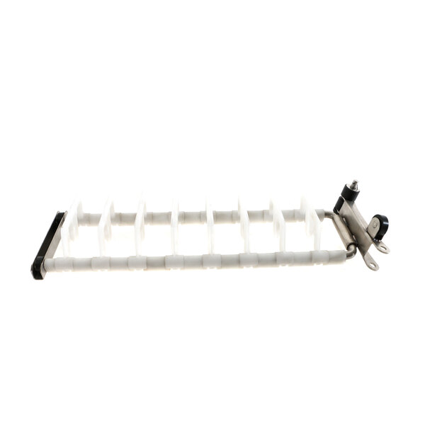 A white plastic Blakeslee heavy duty dishwasher rack with metal rods.