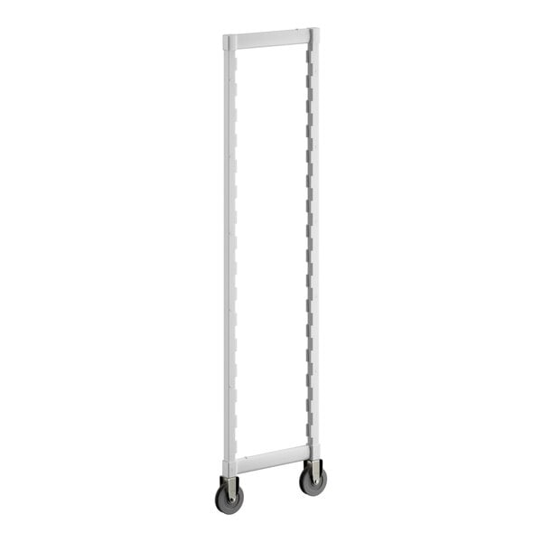 A white rectangular Camshelving® Premium mobile post kit with white wheels.