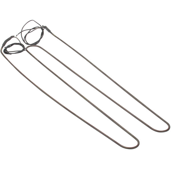 A pair of black wires with metal ends.