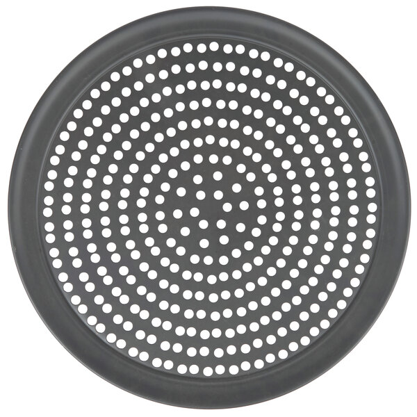 An American Metalcraft wide rim pizza pan with perforated holes.