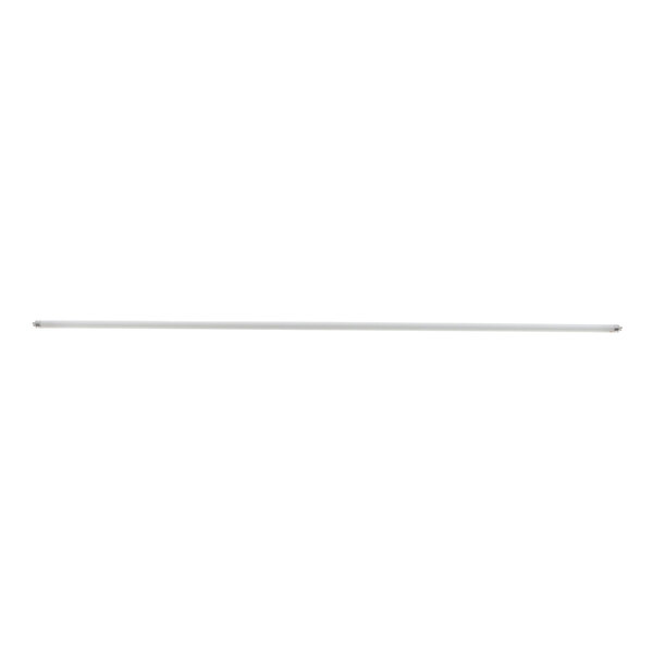 A long white fluorescent light bulb with black and white ends.