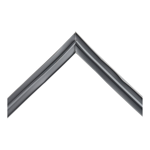 A close-up of a grey metal bar with a black frame and silver metal corners.