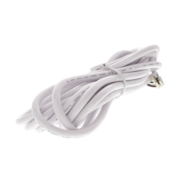 A close-up of a white Franke cable with a metal connector.