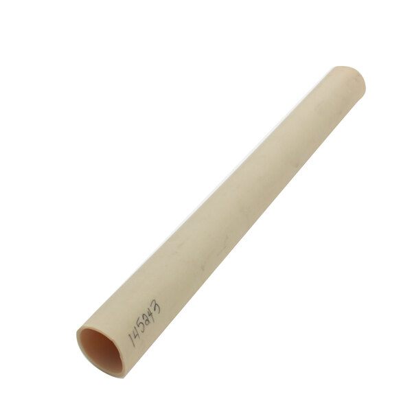 A white pipe with black writing.