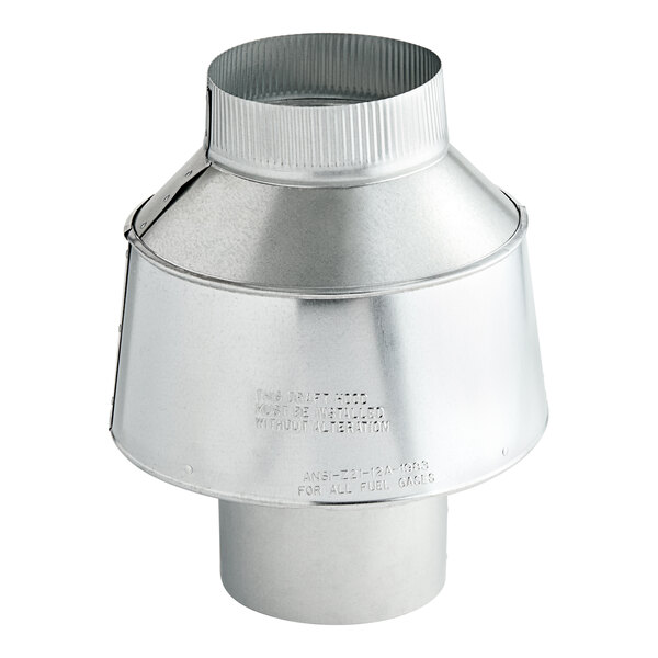 A metal exhaust pipe with a metal cap, the US Range draft hood.