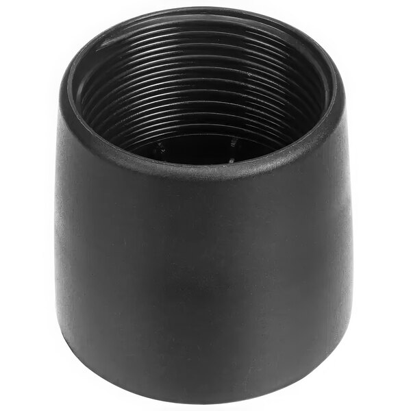 A black plastic pipe fitting with a black plastic tube on the end.