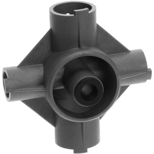 A grey plastic Jet Tech center hub with two holes.