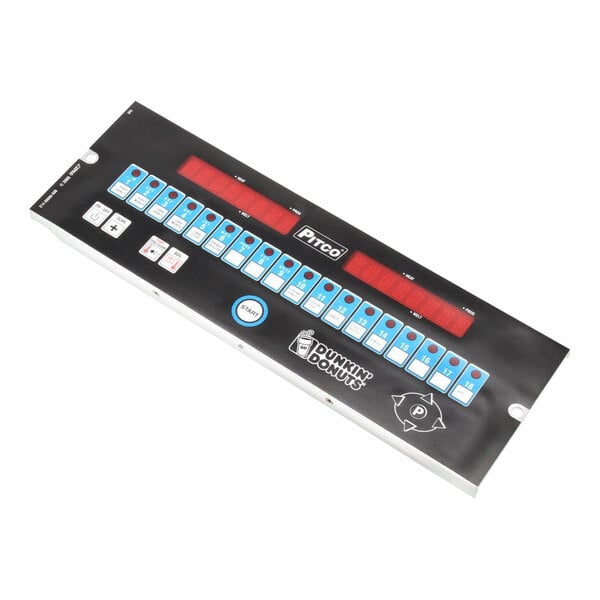 A black rectangular Pitco computer panel with red and blue buttons and numbers.