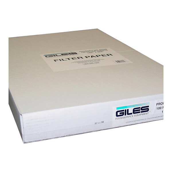 A white box of Giles filter paper with black text on top.