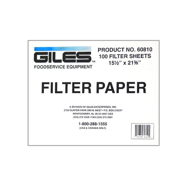 Giles 60810 15 1/2" x 21 3/8" Filter Paper for GEF and GGF Series - 100/Pack