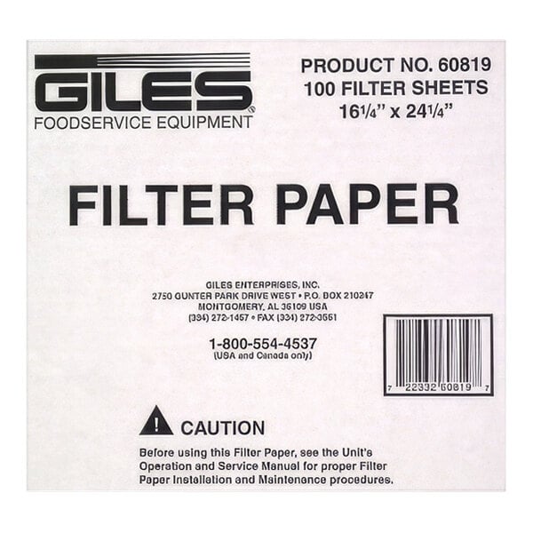 Giles filter paper package with black and white label.