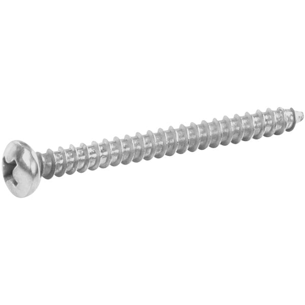 A close-up of a Cornelius stainless steel screw with a Phillips head.