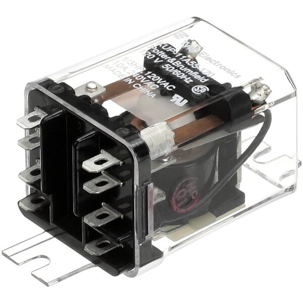 a transparent electrical device with black wires