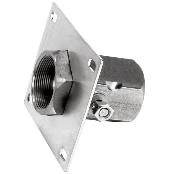 A stainless steel Ultrafryer Systems ball valve assembly with a nut.