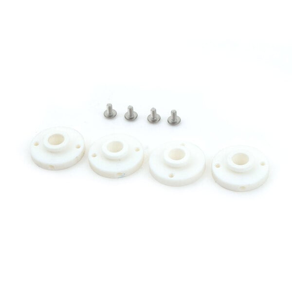 A group of white plastic round objects with holes and screws.