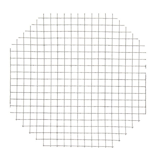 A hexagon shaped metal grid on a white background.