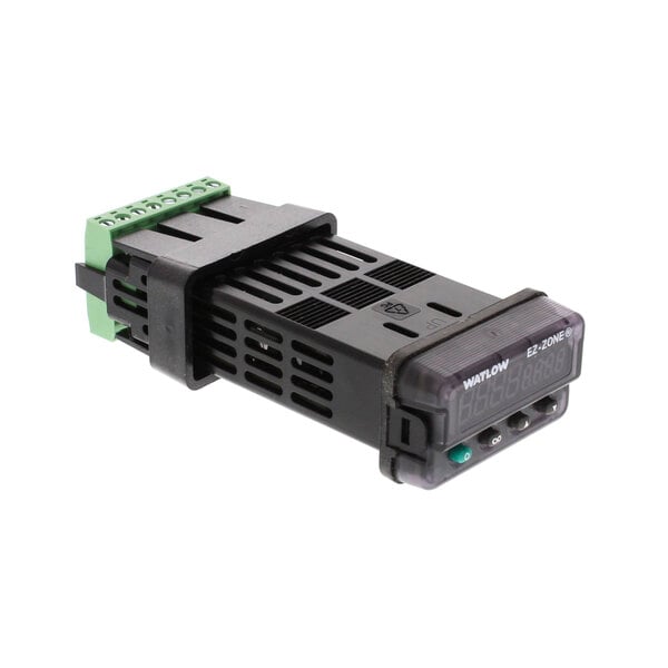 A black and green electronic thermostat module for a Carter-Hoffmann heated banquet cabinet.