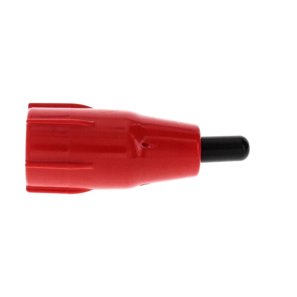 A red plastic Vitamix spray head with black accents and holes.