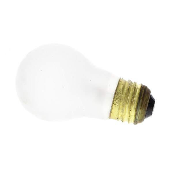 A close-up of an APW Wyott light bulb with a black base and gold cap.