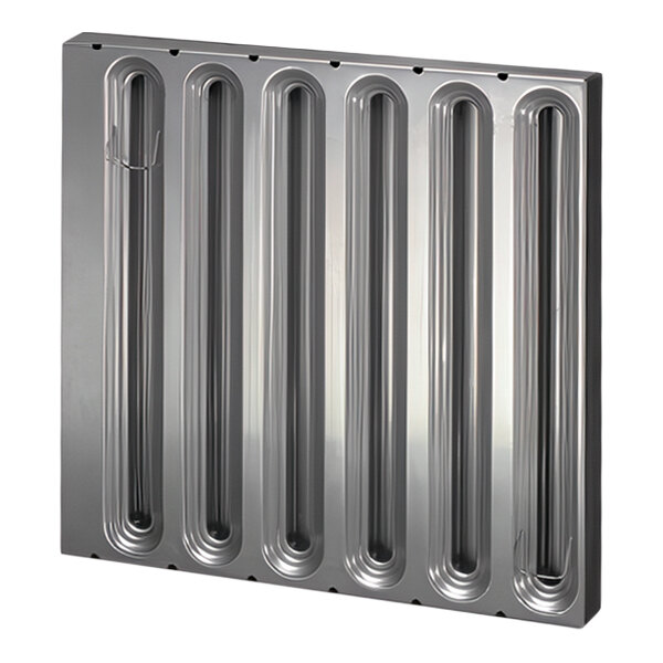 A stainless steel hood filter measuring 25 inches high by 20 inches wide.