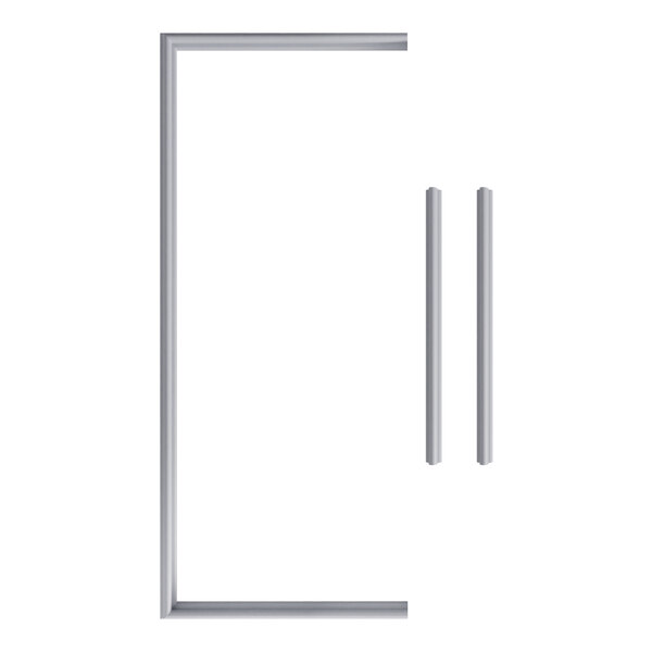 A silver framed window with two handles.