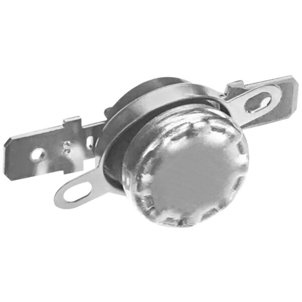An APW Wyott thermostat with metal rings on a silver metal disc.