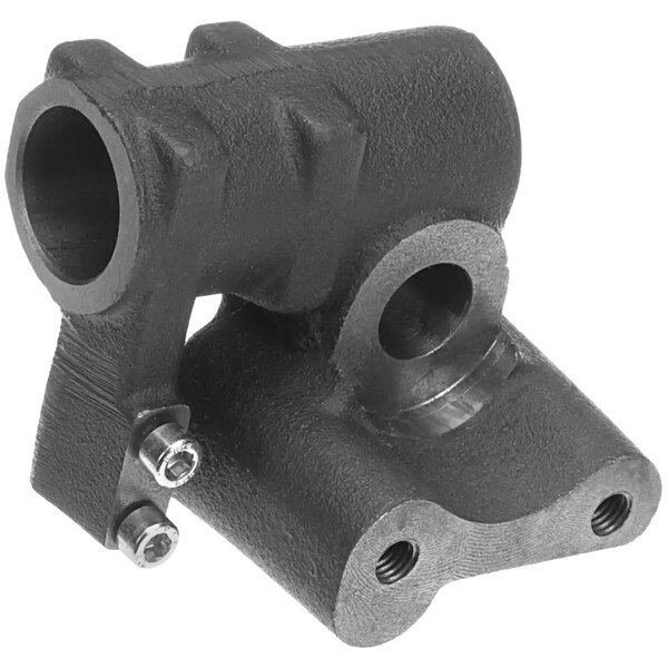 A black metal Varimixer bearing bracket with two holes.