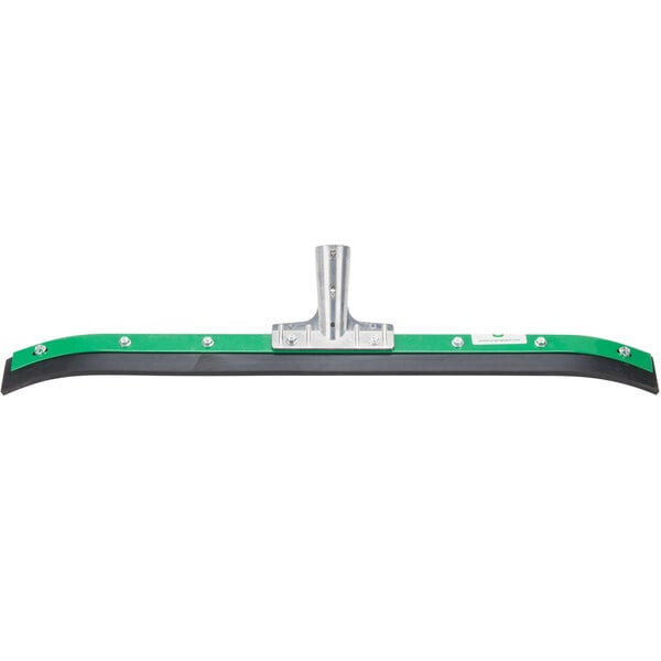 A black and green Unger AquaDozer curved floor squeegee with a metal handle.